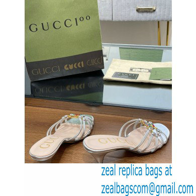 Gucci Heel 4.5cm Slide Sandals Silver with crystals Interlocking G 2023