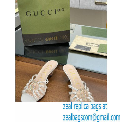 Gucci Heel 4.5cm Slide Sandals White with crystals Interlocking G 2023