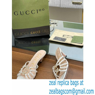 Gucci Heel 4.5cm Slide Sandals White with crystals Interlocking G 2023