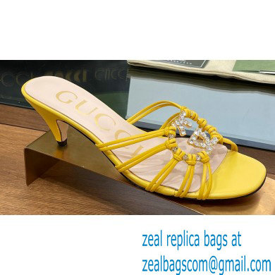 Gucci Heel 4.5cm Slide Sandals Yellow with crystals Interlocking G 2023