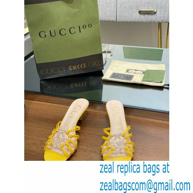 Gucci Heel 4.5cm Slide Sandals Yellow with crystals Interlocking G 2023 - Click Image to Close