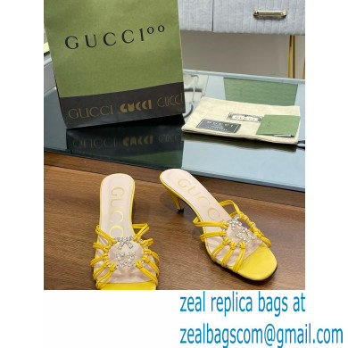 Gucci Heel 4.5cm Slide Sandals Yellow with crystals Interlocking G 2023 - Click Image to Close