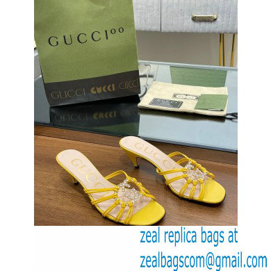 Gucci Heel 4.5cm Slide Sandals Yellow with crystals Interlocking G 2023 - Click Image to Close