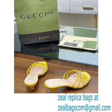 Gucci Heel 4.5cm Slide Sandals Yellow with crystals Interlocking G 2023