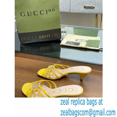 Gucci Heel 4.5cm Slide Sandals Yellow with crystals Interlocking G 2023 - Click Image to Close