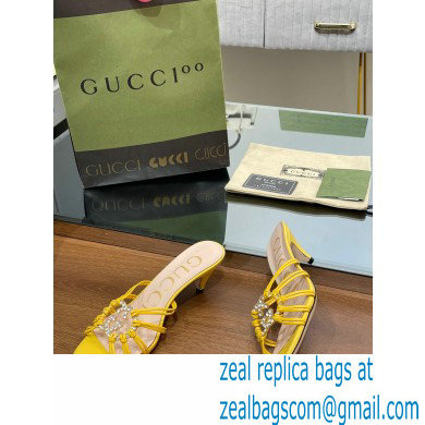 Gucci Heel 4.5cm Slide Sandals Yellow with crystals Interlocking G 2023 - Click Image to Close