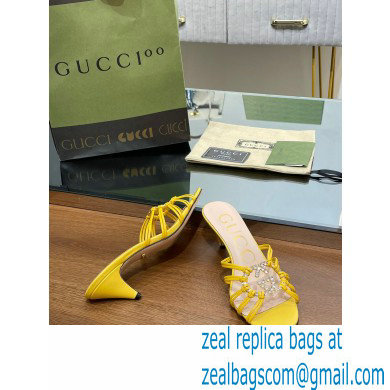 Gucci Heel 4.5cm Slide Sandals Yellow with crystals Interlocking G 2023 - Click Image to Close