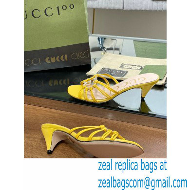 Gucci Heel 4.5cm Slide Sandals Yellow with crystals Interlocking G 2023 - Click Image to Close