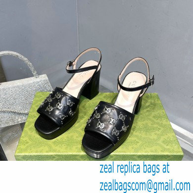 Gucci Heel 8.5cm Platform 2.5cm Interlocking G studs Sandals 719844 Black 2023