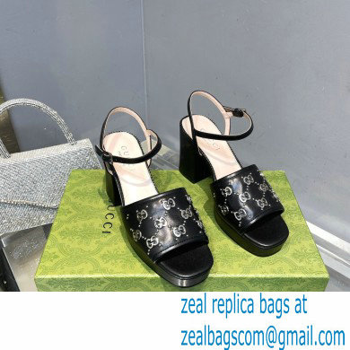 Gucci Heel 8.5cm Platform 2.5cm Interlocking G studs Sandals 719844 Black 2023