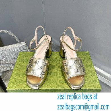 Gucci Heel 8.5cm Platform 2.5cm Interlocking G studs Sandals 719844 Gold 2023