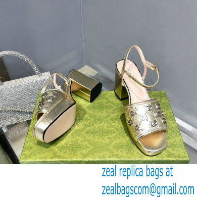Gucci Heel 8.5cm Platform 2.5cm Interlocking G studs Sandals 719844 Gold 2023