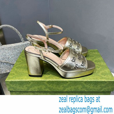 Gucci Heel 8.5cm Platform 2.5cm Interlocking G studs Sandals 719844 Gold 2023