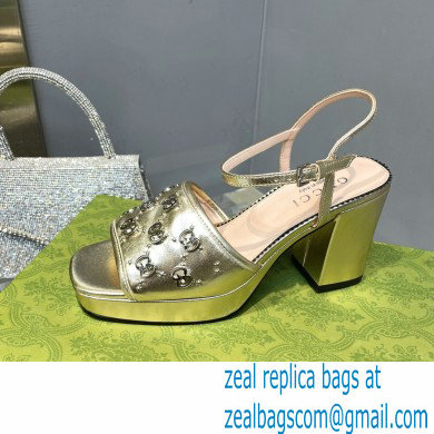 Gucci Heel 8.5cm Platform 2.5cm Interlocking G studs Sandals 719844 Gold 2023