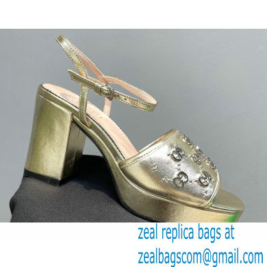 Gucci Heel 8.5cm Platform 2.5cm Interlocking G studs Sandals 719844 Gold 2023