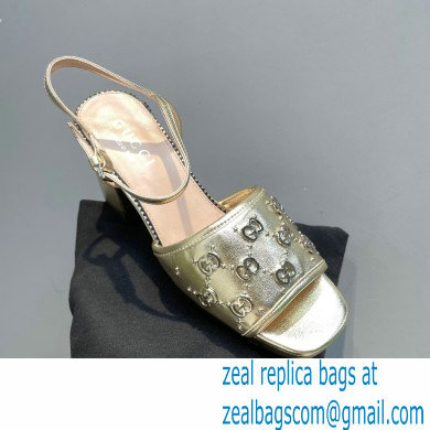 Gucci Heel 8.5cm Platform 2.5cm Interlocking G studs Sandals 719844 Gold 2023