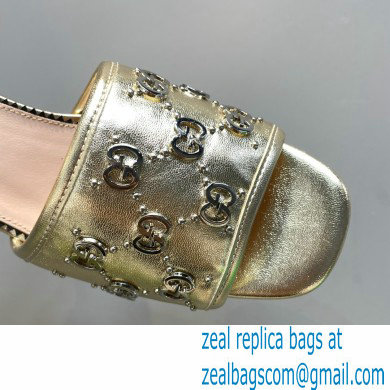 Gucci Heel 8.5cm Platform 2.5cm Interlocking G studs Sandals 719844 Gold 2023