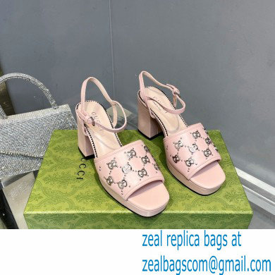Gucci Heel 8.5cm Platform 2.5cm Interlocking G studs Sandals 719844 Pink 2023