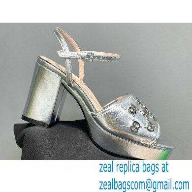 Gucci Heel 8.5cm Platform 2.5cm Interlocking G studs Sandals 719844 Silver 2023