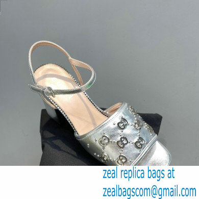 Gucci Heel 8.5cm Platform 2.5cm Interlocking G studs Sandals 719844 Silver 2023