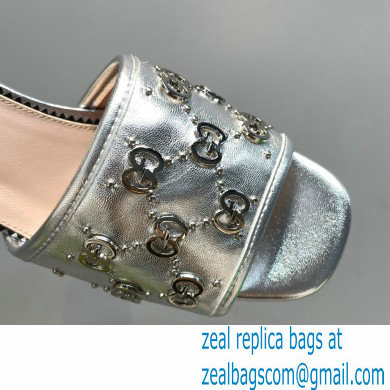 Gucci Heel 8.5cm Platform 2.5cm Interlocking G studs Sandals 719844 Silver 2023