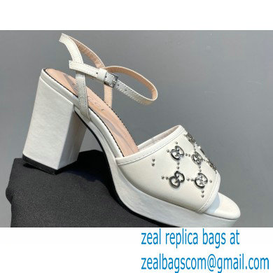 Gucci Heel 8.5cm Platform 2.5cm Interlocking G studs Sandals 719844 White 2023