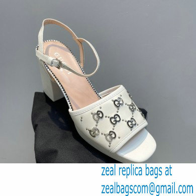 Gucci Heel 8.5cm Platform 2.5cm Interlocking G studs Sandals 719844 White 2023