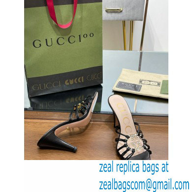 Gucci Heel 9cm Slide Sandals Black with crystals Interlocking G 2023