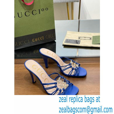 Gucci Heel 9cm Slide Sandals Blue with crystals Interlocking G 2023