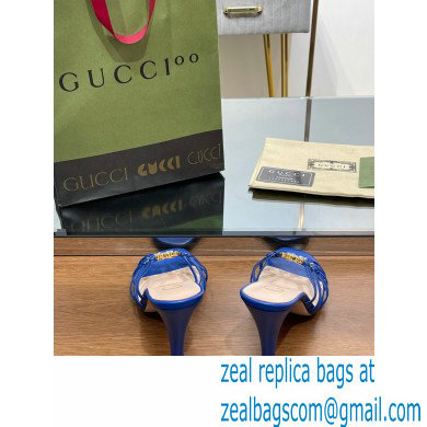 Gucci Heel 9cm Slide Sandals Blue with crystals Interlocking G 2023