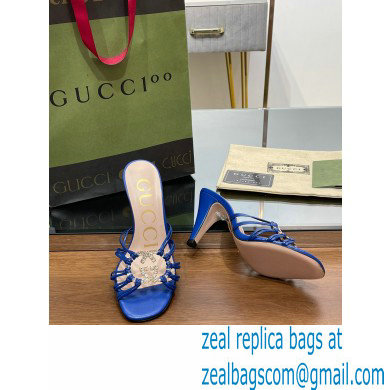 Gucci Heel 9cm Slide Sandals Blue with crystals Interlocking G 2023