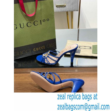 Gucci Heel 9cm Slide Sandals Blue with crystals Interlocking G 2023