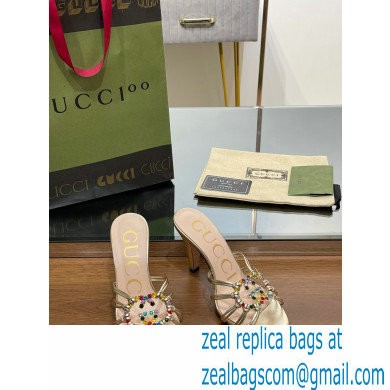 Gucci Heel 9cm Slide Sandals Gold with crystals Interlocking G 2023
