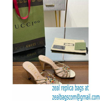 Gucci Heel 9cm Slide Sandals Gold with crystals Interlocking G 2023