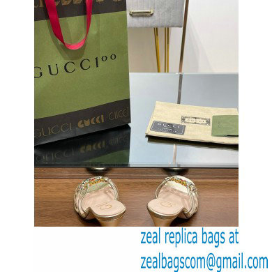 Gucci Heel 9cm Slide Sandals Gold with crystals Interlocking G 2023