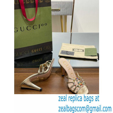 Gucci Heel 9cm Slide Sandals Gold with crystals Interlocking G 2023