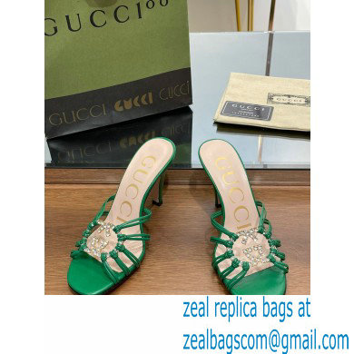 Gucci Heel 9cm Slide Sandals Green with crystals Interlocking G 2023