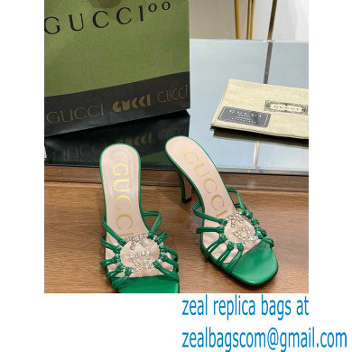 Gucci Heel 9cm Slide Sandals Green with crystals Interlocking G 2023