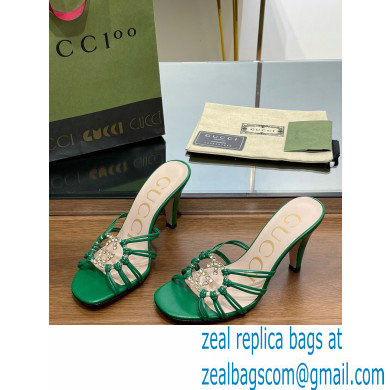 Gucci Heel 9cm Slide Sandals Green with crystals Interlocking G 2023