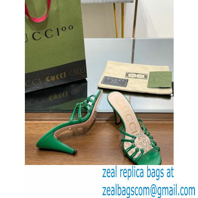 Gucci Heel 9cm Slide Sandals Green with crystals Interlocking G 2023