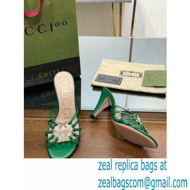 Gucci Heel 9cm Slide Sandals Green with crystals Interlocking G 2023