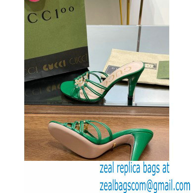 Gucci Heel 9cm Slide Sandals Green with crystals Interlocking G 2023