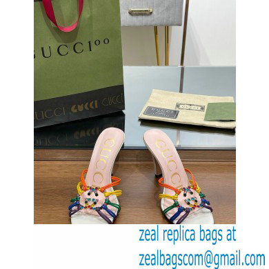 Gucci Heel 9cm Slide Sandals Multicolor with crystals Interlocking G 2023