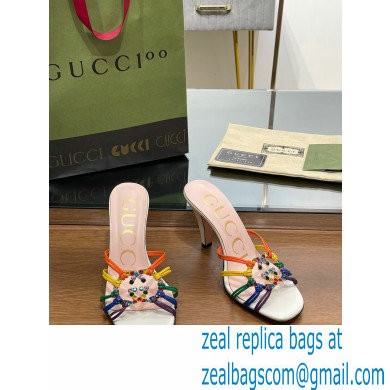 Gucci Heel 9cm Slide Sandals Multicolor with crystals Interlocking G 2023