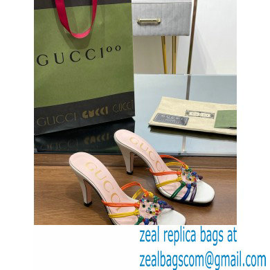 Gucci Heel 9cm Slide Sandals Multicolor with crystals Interlocking G 2023