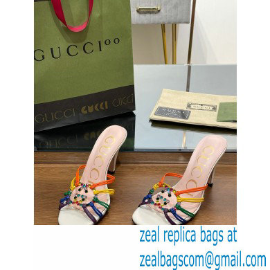 Gucci Heel 9cm Slide Sandals Multicolor with crystals Interlocking G 2023