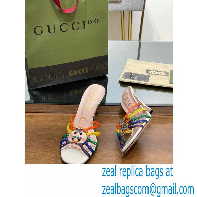 Gucci Heel 9cm Slide Sandals Multicolor with crystals Interlocking G 2023