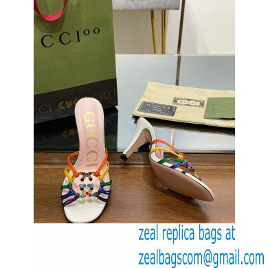 Gucci Heel 9cm Slide Sandals Multicolor with crystals Interlocking G 2023