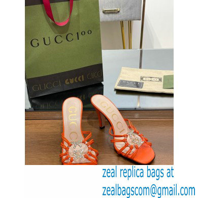 Gucci Heel 9cm Slide Sandals Orange with crystals Interlocking G 2023