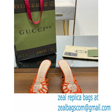 Gucci Heel 9cm Slide Sandals Orange with crystals Interlocking G 2023